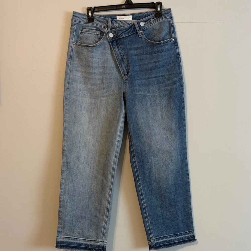 Risen: Straight Leg distressed Jeans raw hem. - Blue 11/30 is tag. - Picture 1 of 13